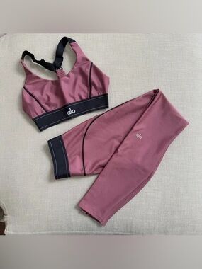 ALO Yoga Mauve Pink Track Jogger Set with Black Accents